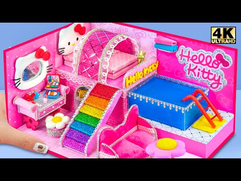 How To Make Cute Hello Kitty Bedroom, Makeup Set from Polymer Clay ❤️ DIY Miniature Cardboard House
