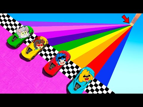 GTA 5: ¡SOBREVIVE a la MEGA RAMPA ARCOIRIS más GRANDE del MUNDO! 😱 Los COMPAS