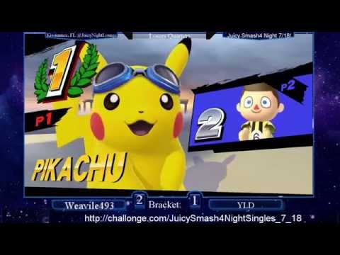 Juicy Smash 4 Night 7/18 - Losers Quarters: Weavile493 (Pikachu) vs YLD (Villager)