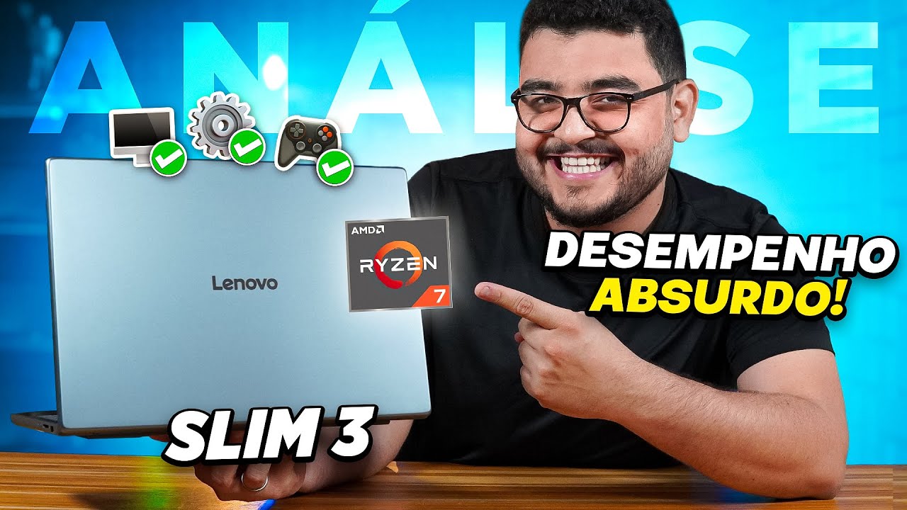 Miniatura da avaliação em vídeo de Notebook Lenovo Ideapad Slim 3 Ryzen 7 7735HS 8GB 512GB SSD 15.3"