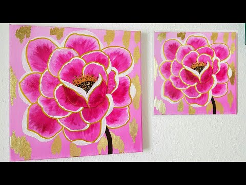 Blumen Malen Acryl Rosa Weiß Blattgold Anfänger - Flowers Acrylic Painting Pink Goldleaf Beginners