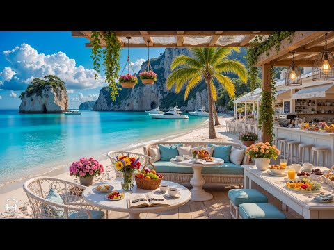 Tropical Beach Cafe Ambience with Positive Bossa Nova Jazz Music & Ocean Waves for Stress Relief