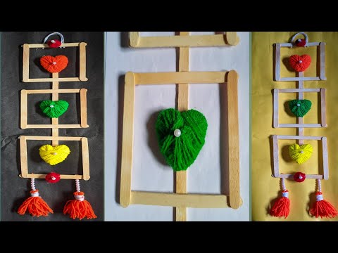 DIY | Popsicle stick craft || Ice cream stic wall hanging ||Best out of waste || Woolen craft