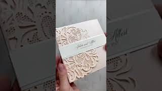 Romantic Blush Pink Floral Laser Cut Wedding Invitations with Gold Glitter Backer