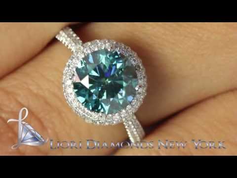 FD-SOLD-009 - 3.03 Carat Fancy Blue Diamond Engagement Ring 18k White Gold Pave Halo