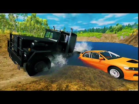 Car and Truck vs Deep Water Reverse – BeamNG Drive