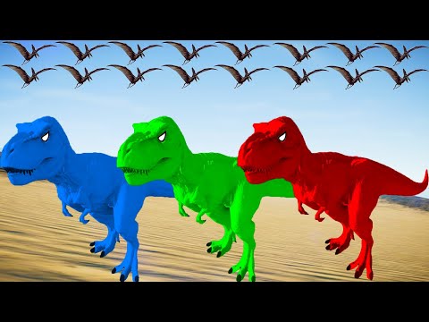 Team Rexy Color Pack vs Spinosaurus, I-Rex , Indoraptor- Jurassic World Evolution Dinosaurs Fighting