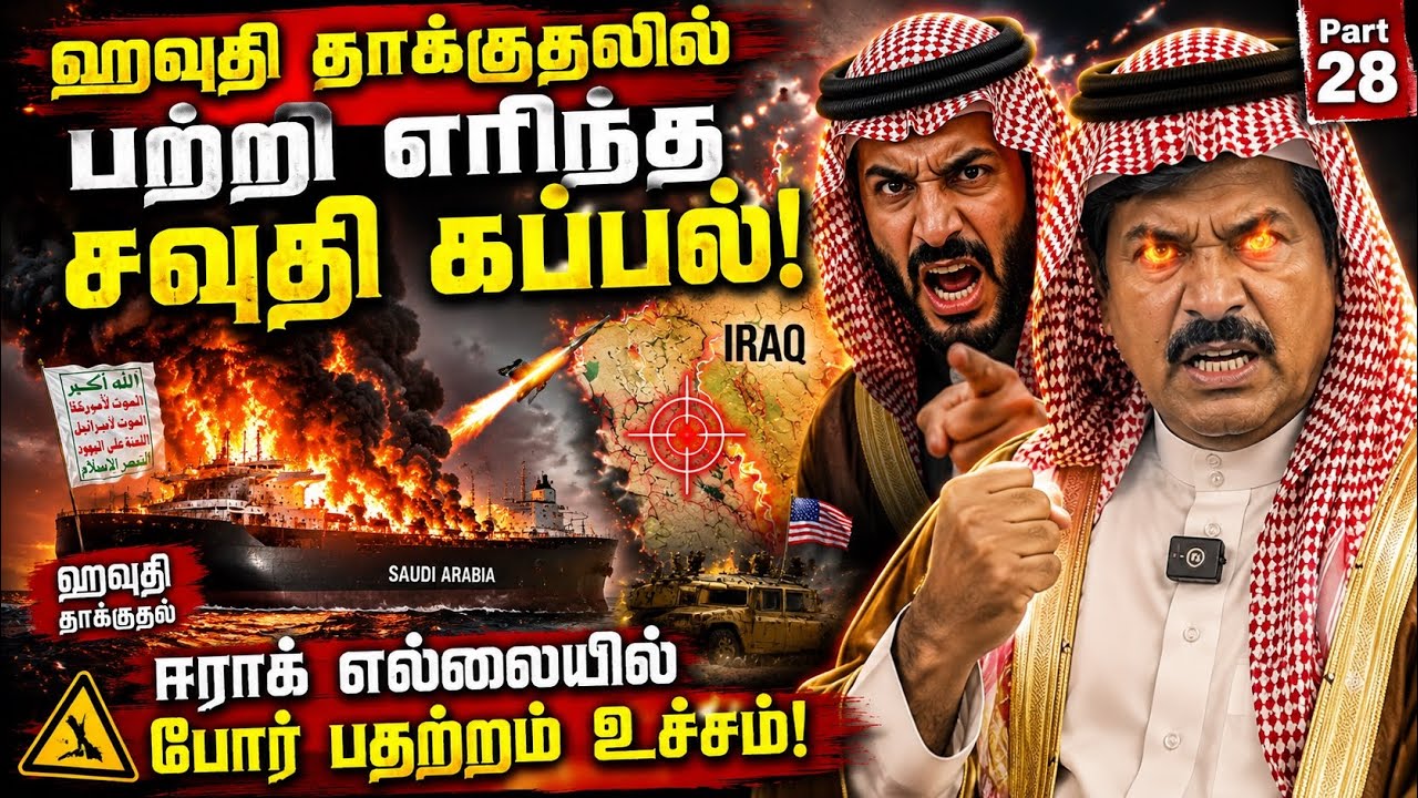 ஹவுதி தாக்குதலில் பற்றி எரிந்த சவுதி கப்பல்! ஈராக் எ