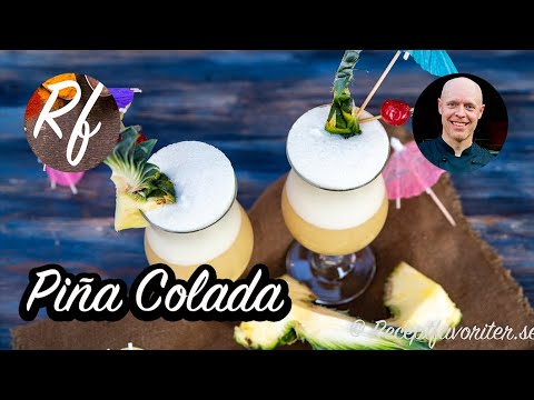 Piña Colada cocktail som är en snäll, exotisk och söt drink som mixas med is, kokos, ananasjuice och rom.>