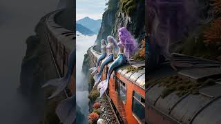 Cliffside Train Ride with Enchanting Mermaids #mermaids #fantasy #mountaintrain #cliffsideadventure