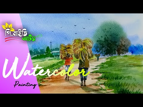 How to Paint a Winter Landscape in Watercolour / Easy Watercolor beautiful village scenery painting