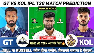 GT vs KOL Dream11 Team, GT vs KKR Dream11 Prediction, Gujrat Titans vs Kolkata Knight Riders IPL T20