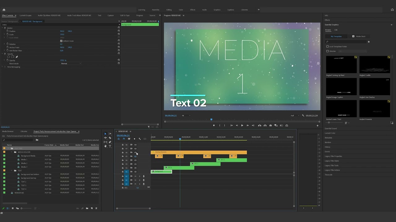 How to edit the Party Announcement Introduction Hype Opener in Premiere Pro