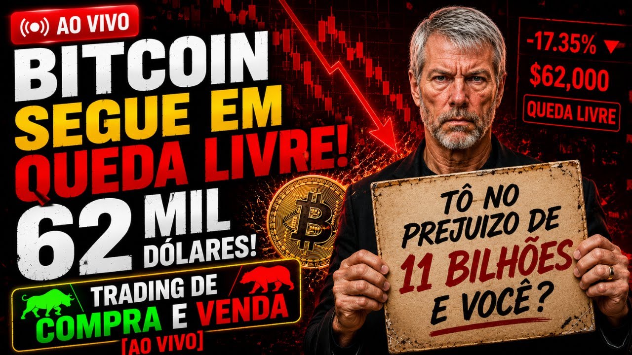 BITCOIN SEGUE EM QUEDA LIVRE! 62 MILDÓLARES! TRADING DE COMPRA E VENDA [AO VIVO]