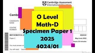 O Level Math-D Specimen Paper 1 4024/01 from 2025 