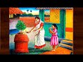 Indian village life scenery drawing with women step by step/Village life drawing
