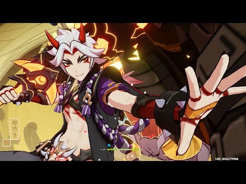 Arataki "Numero Uno" Itto, "The One and Oni", solos the 4 Ruin Guards