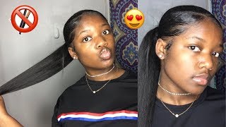 SLICK BACK PONYTAIL WITH THICK HAIR TUTORIAL WITH WEAVE ❤️/ NO HEAT NEEDED
