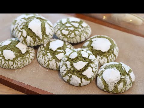 Bánh quy matcha phủ đường bột siêu dễ làm | Matcha crinkle cookies