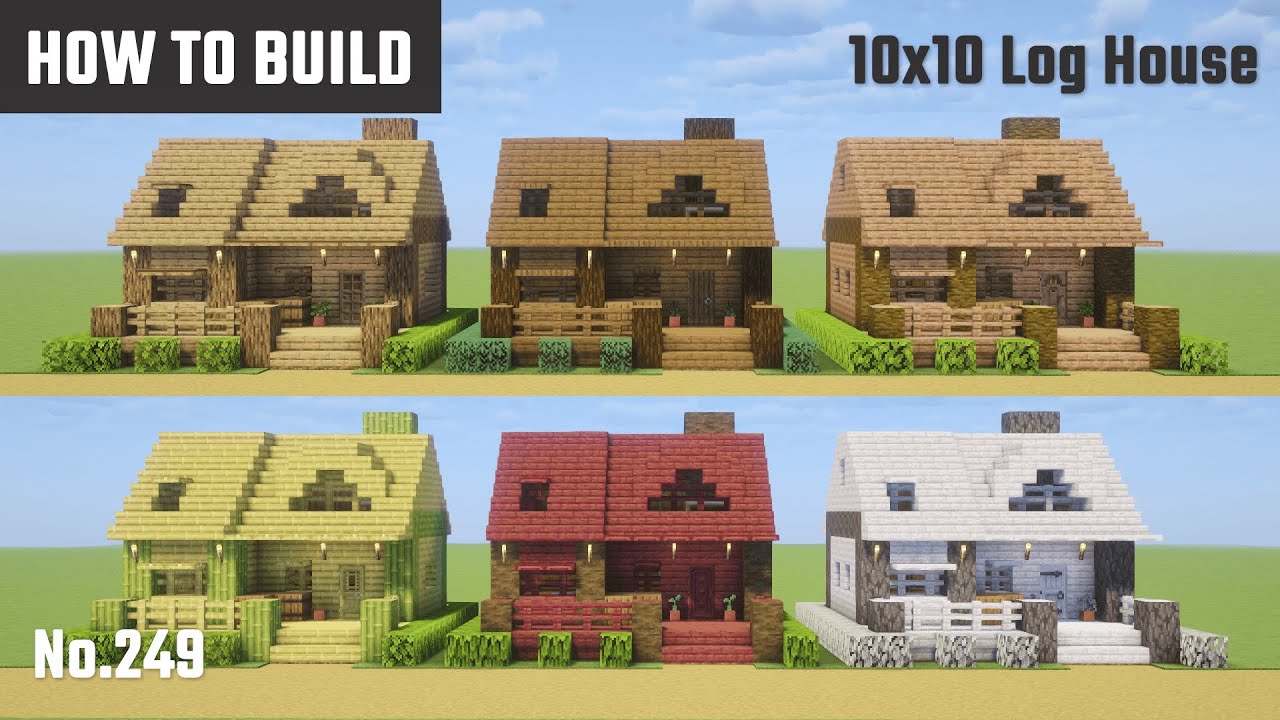 マイクラ建築：木だけで作る簡単でおしゃれな仮拠点用の家の作り方。10x10ブロック。No.249【Minecraft】 - Minecraft ...