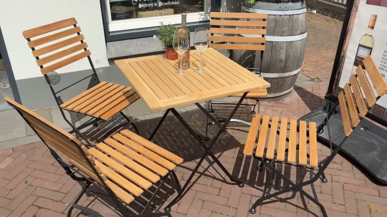 MaximaVida inklapbare vierkante acacia bistro set Toscana 70 cm zwart - stoelen met armleuning