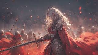 Epic music Valkyrie's resolve holds strong, her sword poised for the final battle