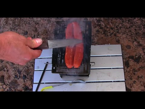 (Short) Grilling Sausages On The 5" Firebox Folding Stove While Desert Camping