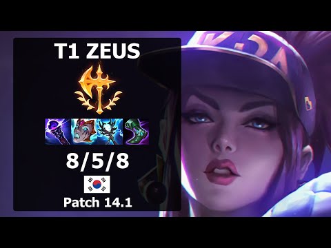 T1 Zeus Akali TOP vs Jax| Patch 14.1 KR Challenger