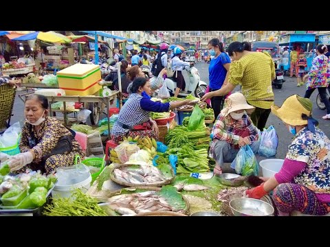 Real Life In Cambodia Fish Market Scene: Pork, Fish, Vegetable & More | Mak Mak Market