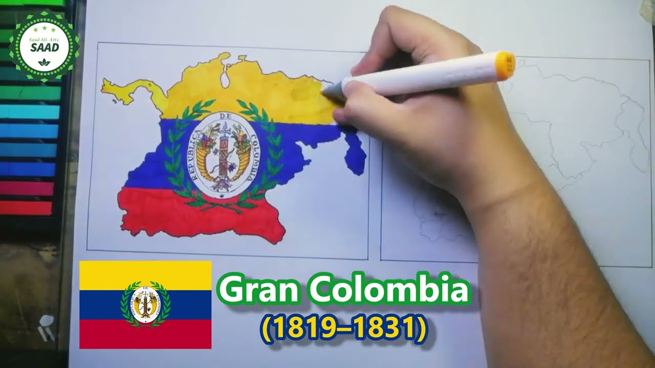 Gran Colombia flag map drawing | Dibujo del mapa de la bandera de la Gran Colombia