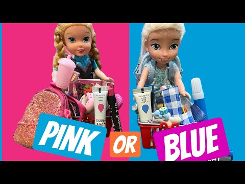 Elsa and Anna Kids Shopping Challenge! Blue vs Pink School Supplies 💙💗 | Fun Kids Video