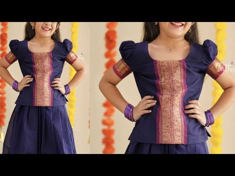 Simple pattu pavadai sattai cutting and stitching | easy method Pattu pavadai designs blouse design