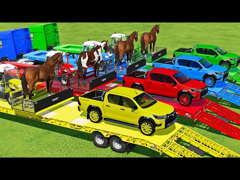TRANSPORTING MINI RIGITRAC TRACTORS, HORSES & TOYOTA CARS WITH DAF TRUCKS - Farming Simulator 22