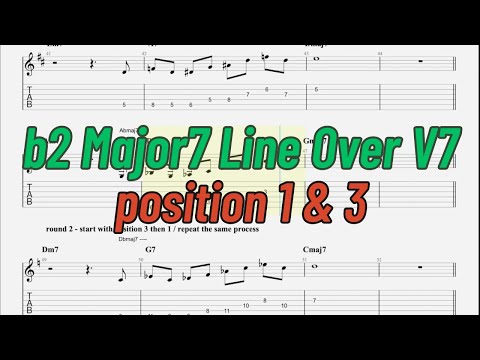 Practicing jazz licks in all positions and all over the fretboard/b2 major7 line position 1 & 3