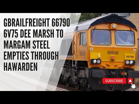 GBRf 66790 hauling 6V75 Dee Marsh to Margam Steel empties Hawarden on the Borderlands Line 04-07-23