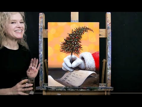 Learn How to Paint SANTA'S LIST with Acrylic - Paint and Sip at Home - Step by Step Holiday Lesson