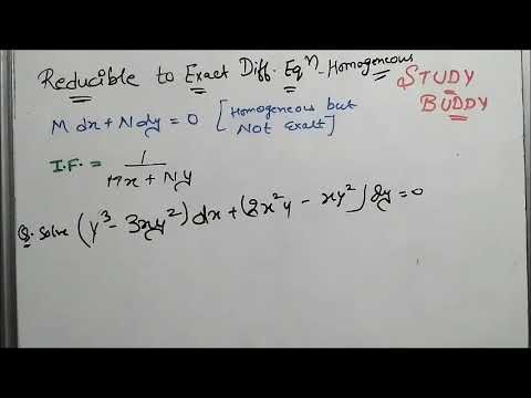 Solving Homogeneous Differential Equation Reducible to Exact Form II Integrating factor Video
