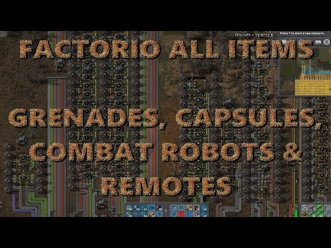 Factorio 0.16 All Items - Grenades, Capsules, Combat Robots and Remotes