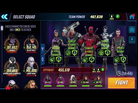 MSF Alliance War: 468k X-Force vs 456k Mercenary sub 119k Hela/116k Loki - Marvel Strike Force