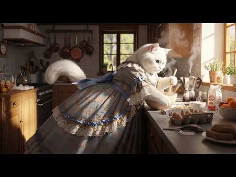 Mama cat making breakfast 