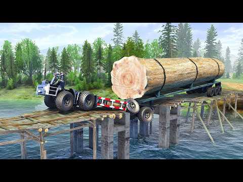GIANT Logging Truck Crossing Treacherous Bridge Collapse