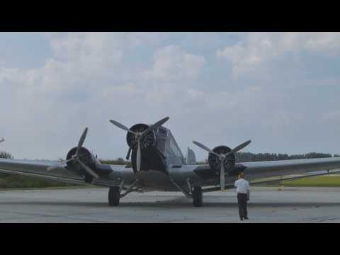 Junkers JU 52 - engine start - taxi - takeoff D-AQUI [Lufthansa JU52/3m - German Nazi plane]