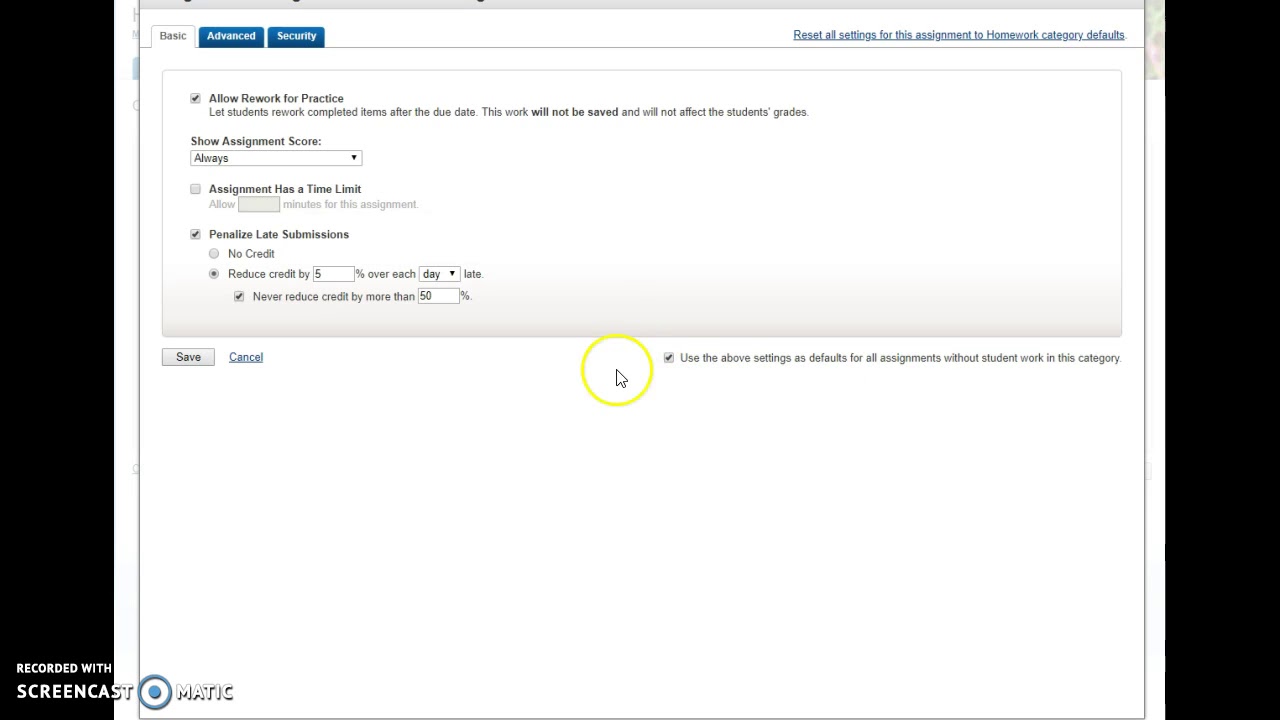 Mastering: Edit Assignment Settings