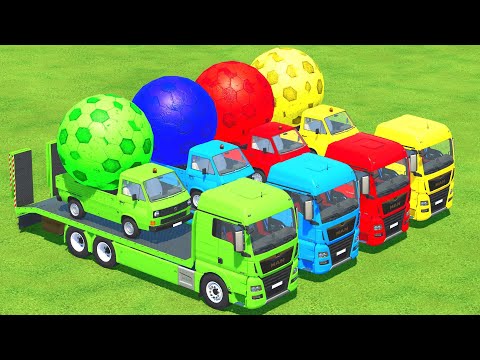 CARS OF COLORS! TRANSPORTATION OF BIG COLORED BALLS ON SMALL PICKUPS IN TRUCKS! Farming SImulator 22