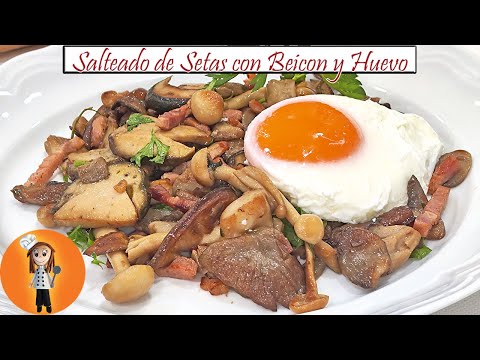 Salteado de Setas con Beicon y Huevo Escalfado | Receta de Cocina en Familia