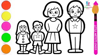 Easy Family Drawing step by step | Colorful Family Drawing for Beginners 👨👩👧👦
