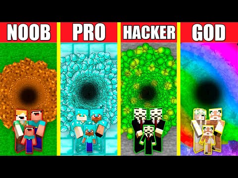 Minecraft Battle: TUNNEL HOUSE BUILD CHALLENGE - NOOB vs PRO vs HACKER vs GOD Animation UNDERGROUND
