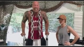 Emily Blunt Heckling Dwayne Johnson at the Gym