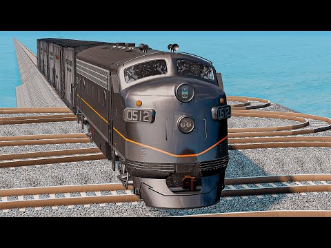 Absolutely Crazy Black Train vs Incredible Wavy Broken Rails Track Crossing Deepwater | BeamNG.drive