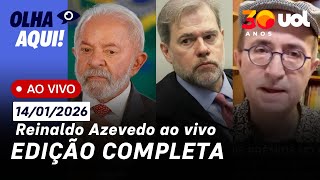 Reinaldo ao vivo: Lula, Flávio Bolsonaro e Tarcísio na Quaest; Toffoli e caso Master; Irã x EUA e+